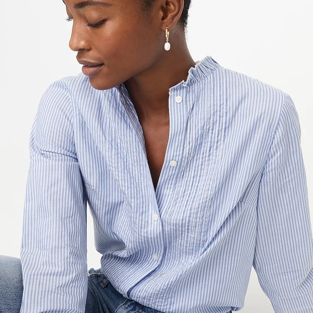 NWT J. Crew: Ruffleneck tuxedo shirt
